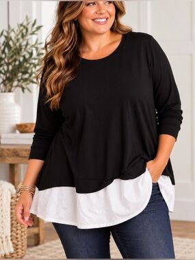 J. Jill 4X Black White Layered Tunic Top NWT Cotton Modal